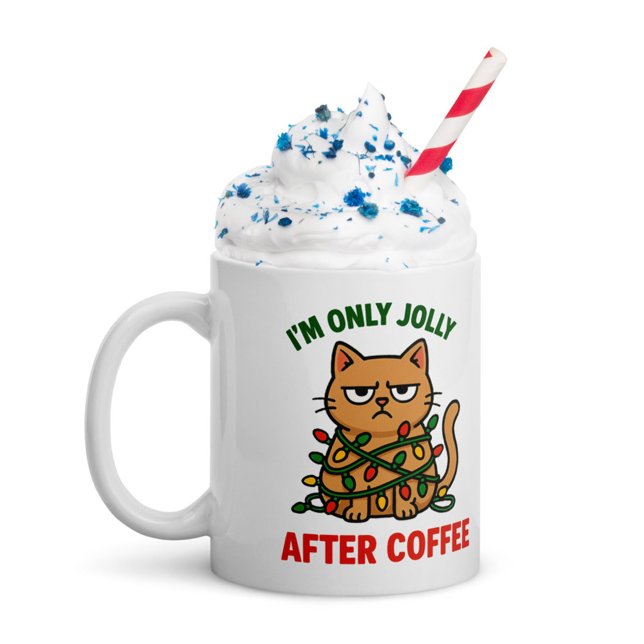 Grumpy Cat Christmas Mug | Jolly After Coffee, Dra (Coffee first, jolly later #zazzlemade)
