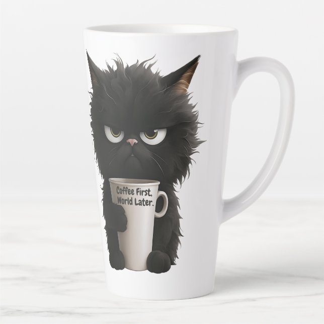 Grumpy Cat Coffee Mood T-Shirt Funny Black Fluffy  Latte Mug (Right)