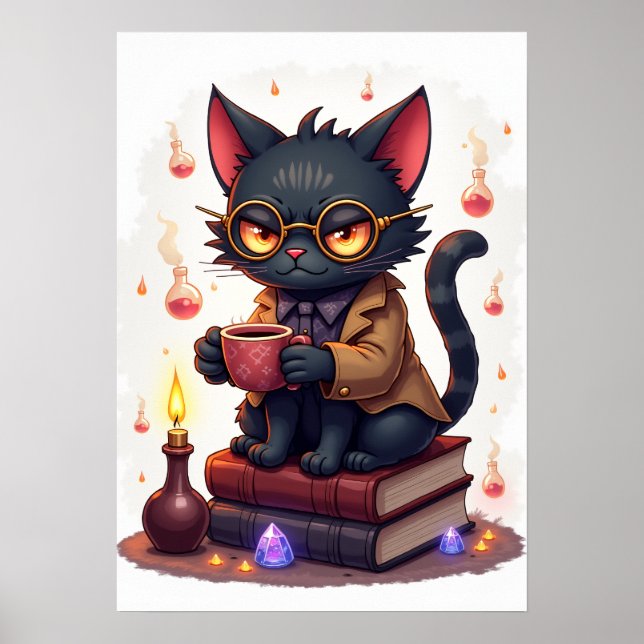 Grumpy Cat Dark Academia Reader Bookworm Gothic Li Poster (Front)