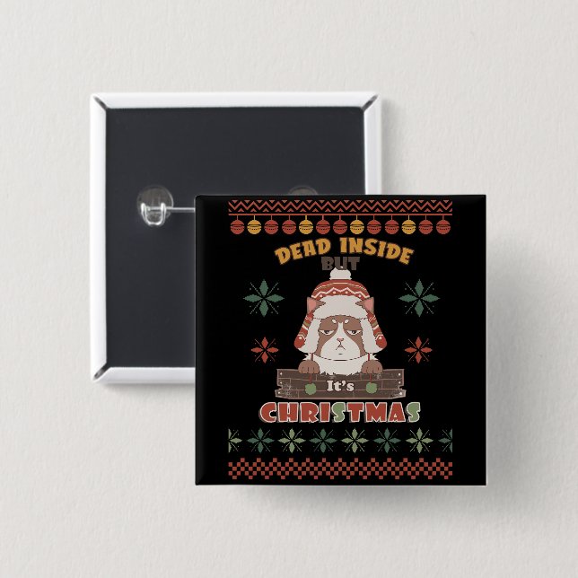 Grumpy Cat Dead Inside | Ugly Christmas 15 Cm Square Badge (Front & Back)