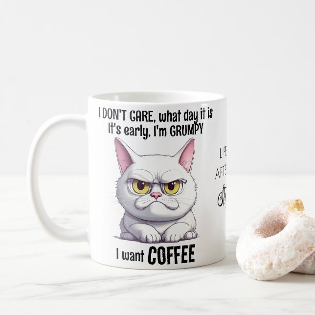Grumpy Cat Drinking Coffee Quote  Mug (With Donut)