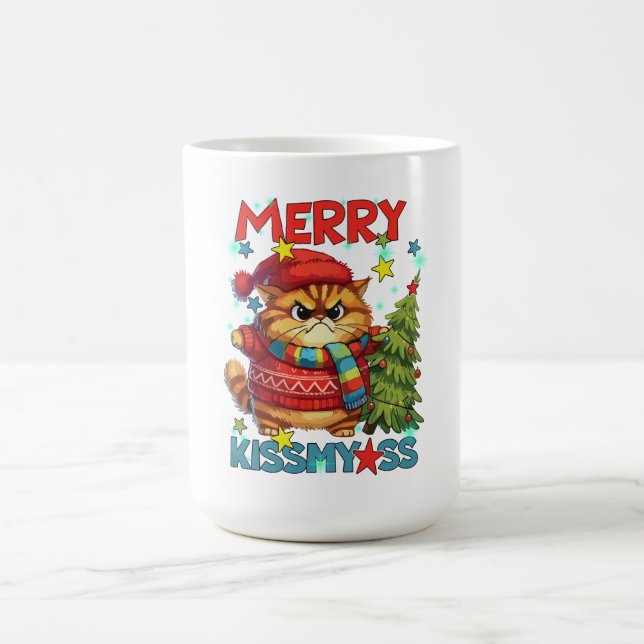 Grumpy cat meows merry christmas kissmyass coffee mug (Center)