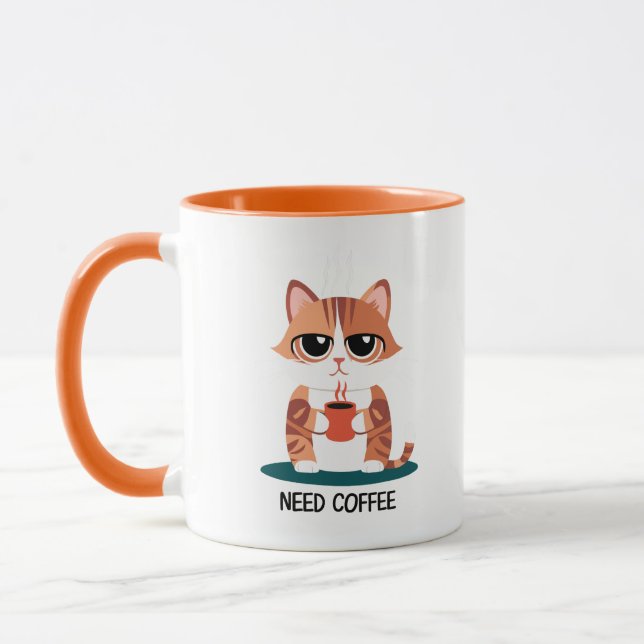 Grumpy Cat "NEED COFFEE" Mug | Cute Tabby Kitten  (Left)