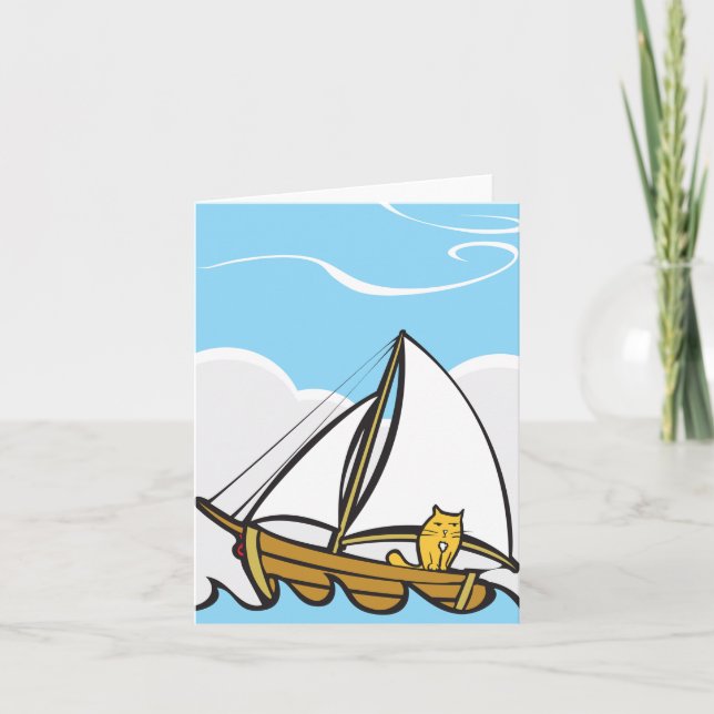 Grumpy Cat on a Sailboat Funny Nautical Cartoon Card (Front)