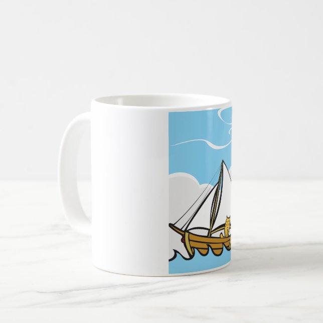Grumpy Cat on a Sailboat Funny Nautical Cartoon  Coffee Mug (Front Left)