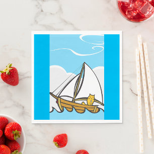 Grumpy Cat on a Sailboat Funny Nautical Cartoon  Napkin