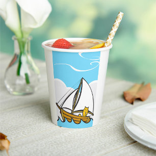 Grumpy Cat on a Sailboat Funny Nautical Cartoon Paper Cups