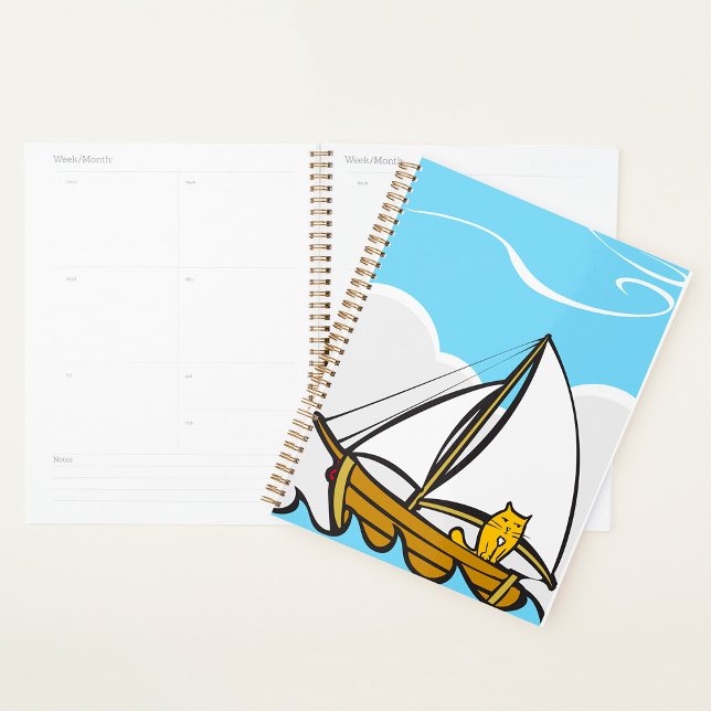 Grumpy Cat on a Sailboat Funny Nautical Cartoon  Planner (Creator Uploaded)