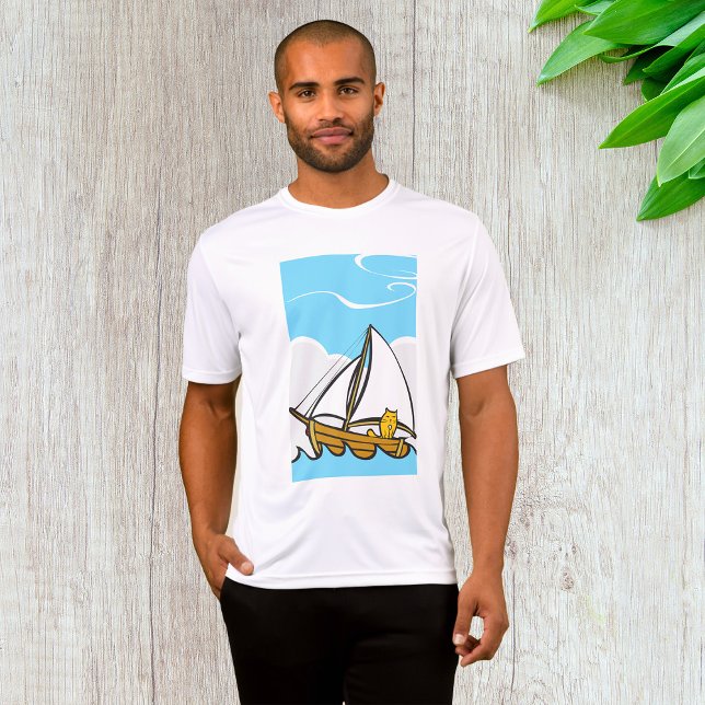 Grumpy Cat on a Sailboat Funny Nautical Cartoon  T-Shirt (Creator Uploaded)