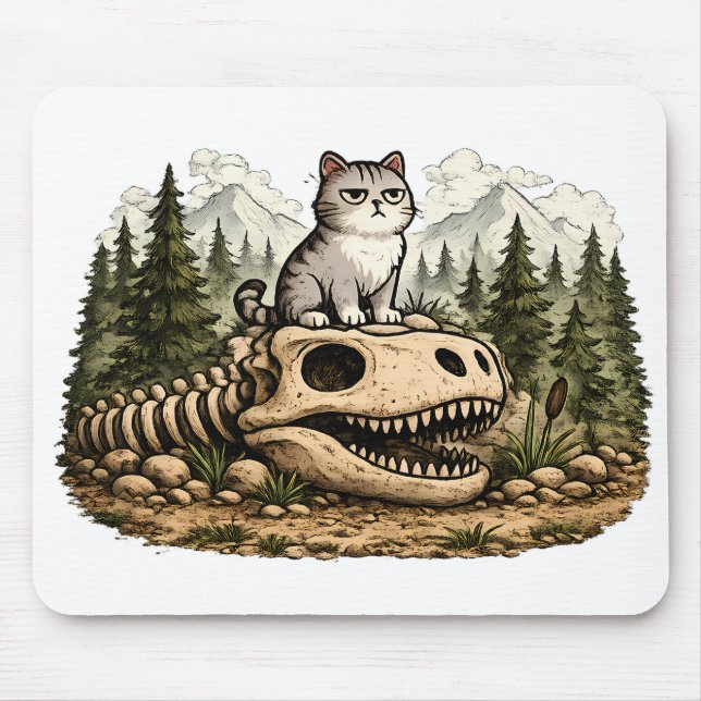 Grumpy Cat on Dinosaur Fossil Mouse Pad (Front)