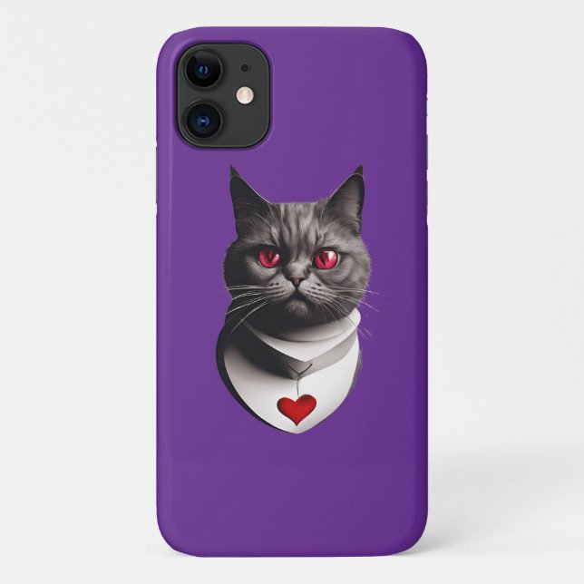 Grumpy Cat Shirt with Red Eyes & Heart Collar – Fu Case-Mate iPhone Case (Back)