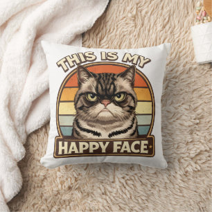 Grumpy Cat "This Is My Happy Face" Funny Retro Cushion