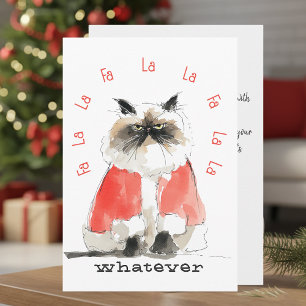 Grumpy Cat Watercolor Funny Anti Christmas Holiday Card