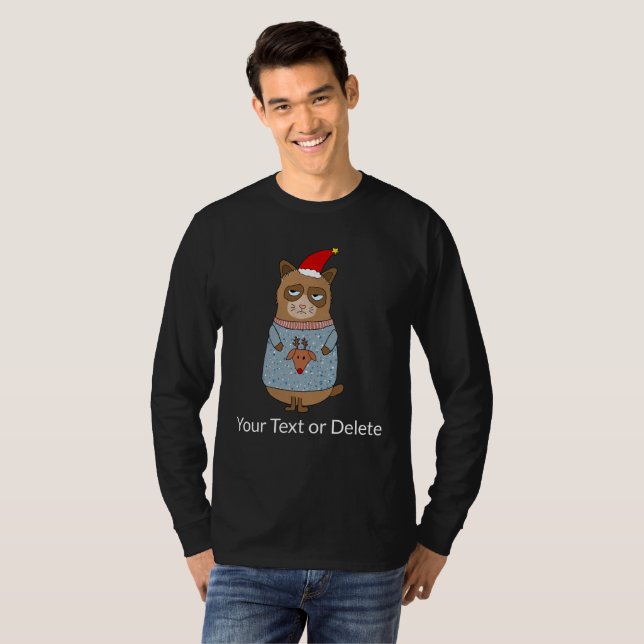 Grumpy Cat Wearing An Ugly Christmas Sweater (Front Full)