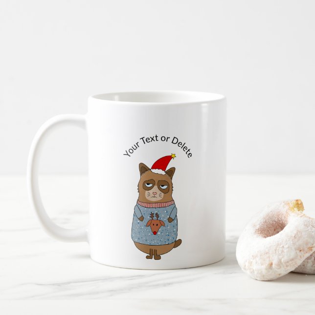 Grumpy Cat Wearing An Ugly Sweater Coffee Mug (With Donut)