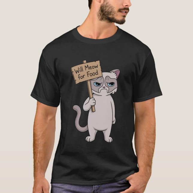 Grumpy Cat - Will Meow for Food T-Shirt (Front)