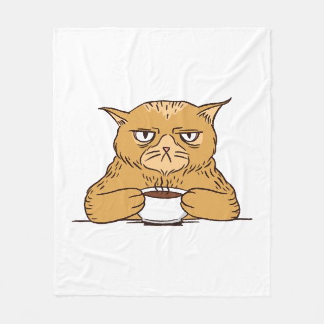 Grumpy Cat With Coffee Fleece Blanket (Front)