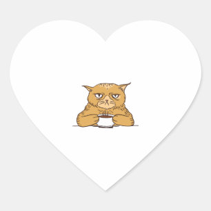 Grumpy Cat With Coffee Heart Sticker