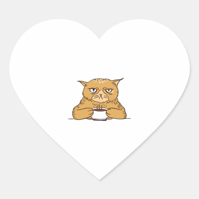 Grumpy Cat With Coffee Heart Sticker (Front)