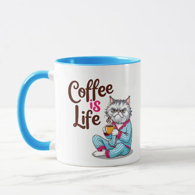 Grumpy Cat with-"Coffee is Life" Mug-Editable Name Mug (Left)
