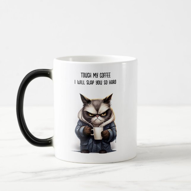 Grumpy cat with cup of coffee (Left)