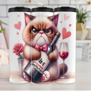 Grumpy Cat with Wine and Rose Thermal Tumbler