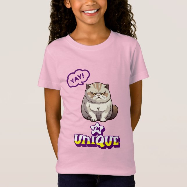 Grumpy Cat "YAY! I'm Unique" Funny Kids T-Shirt (Front)