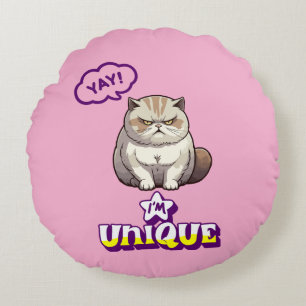 Grumpy Cat "YAY! I'm Unique" Funny  Round Cushion