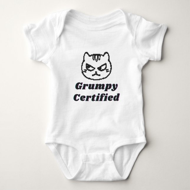 “Grumpy Certified” Funny Cat Meme Design  Baby Bodysuit (Front)