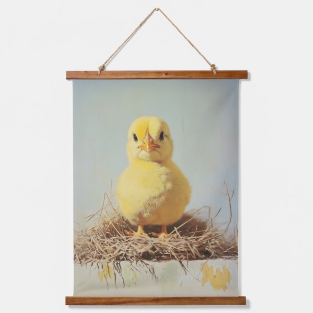 Grumpy Chick in Nest Hanging Tapestry (Front)