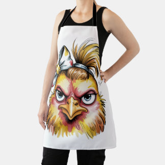 Grumpy Chicken Floral Bow Baseball Hat Funny Sassy Apron