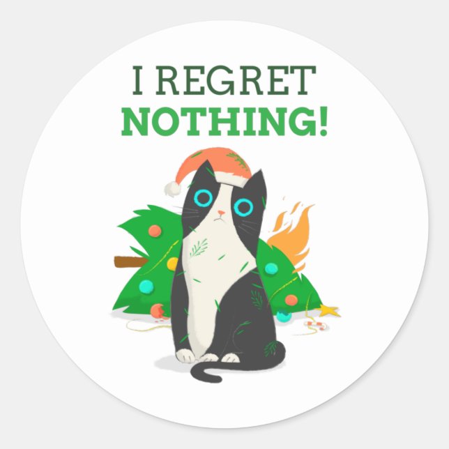 Grumpy Christmas Cat Classic Round Sticker (Front)