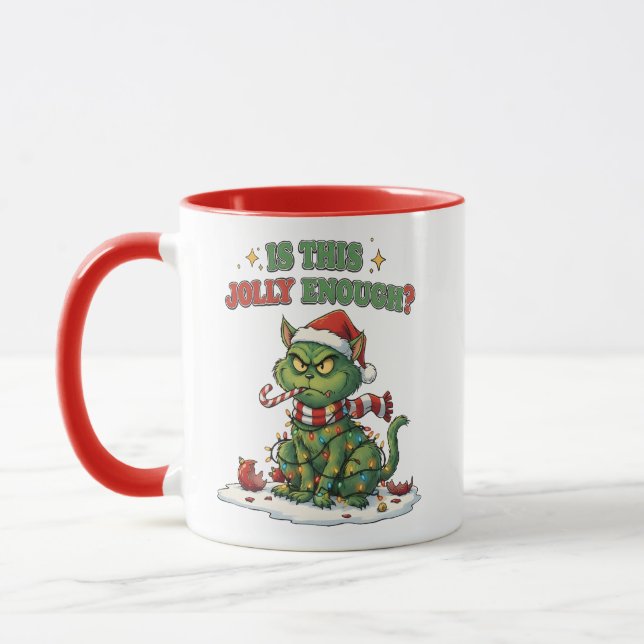 Grumpy Christmas Cat Mug (Left)