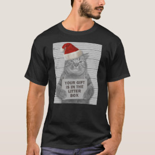 Grumpy Christmas Cat Mugshot Litter Box T-Shirt