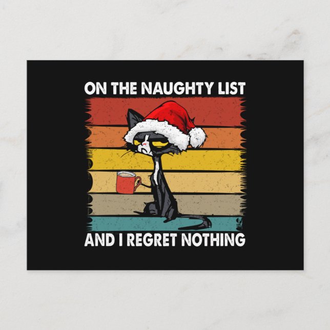 Grumpy Christmas Cat on the Naughty List Holiday Postcard (Front)