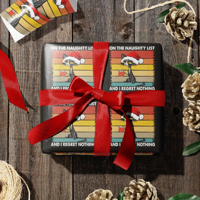 Grumpy Christmas Cat on the Naughty List Wrapping Paper (Creator Uploaded)
