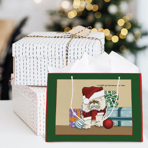 Grumpy Christmas Cat Santa Funny Holiday Large Gift Bag