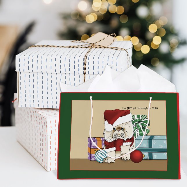 Grumpy Christmas Cat Santa Funny Holiday Large Gift Bag (Creator Uploaded)