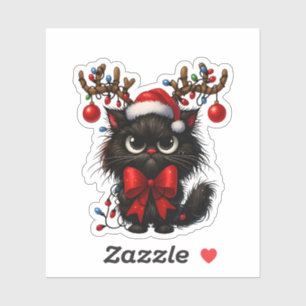 Grumpy Christmas Cat with Santa Hat and Antlers