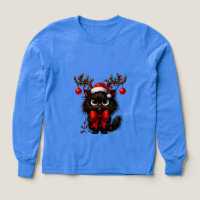 Grumpy Christmas Cat with Santa Hat and Antlers