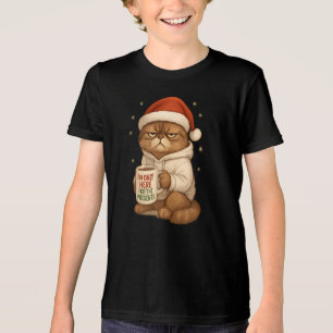 Grumpy Christmas Cat with Santa Hat Tri-Blend Shirt