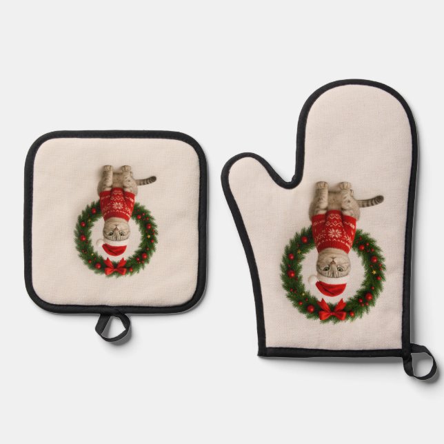 Grumpy Christmas Mood Oven Mitt & Pot Holder Set (Front)