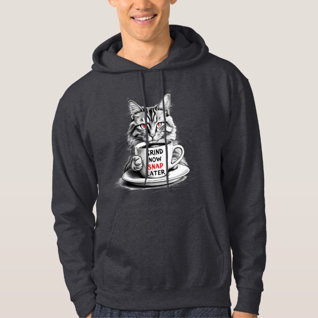 Grumpy Coffee Cat Hoodie with Bold Caffeine Quote (Front)