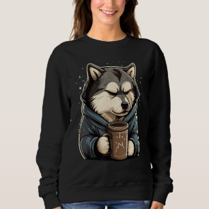 Grumpy Coffee  Dog on Coffee Alaskan Malamute Sweatshirt