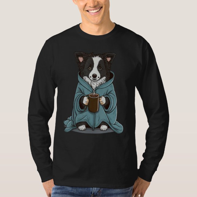 Grumpy Coffee  Dog on Coffee Border Collie T-Shirt (Front)