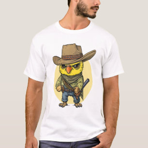 Grumpy Cute Parrotlet Dressed as a Cowboy, Funny T-Shirt