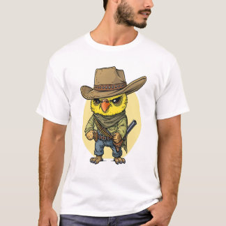 Grumpy Cute Parrotlet Dressed as a Cowboy, Funny T-Shirt