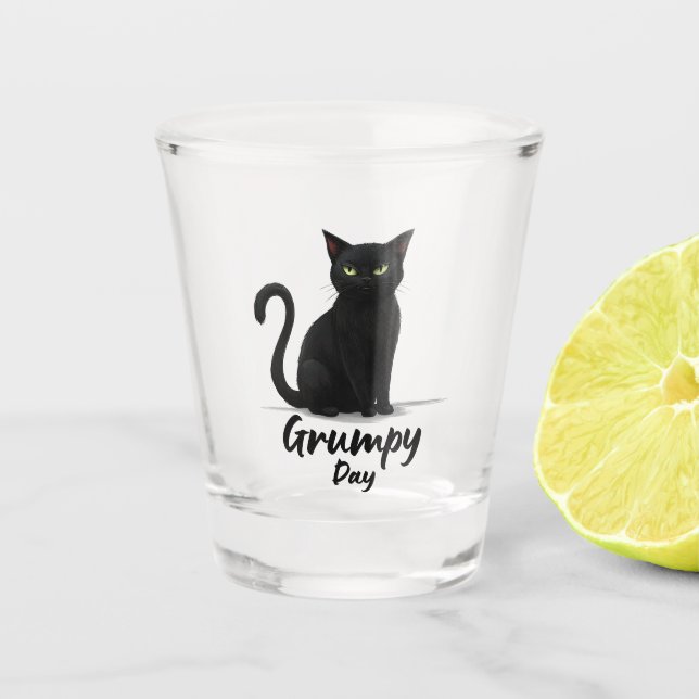 Grumpy Day with Black Cat Shot Glass (Front)