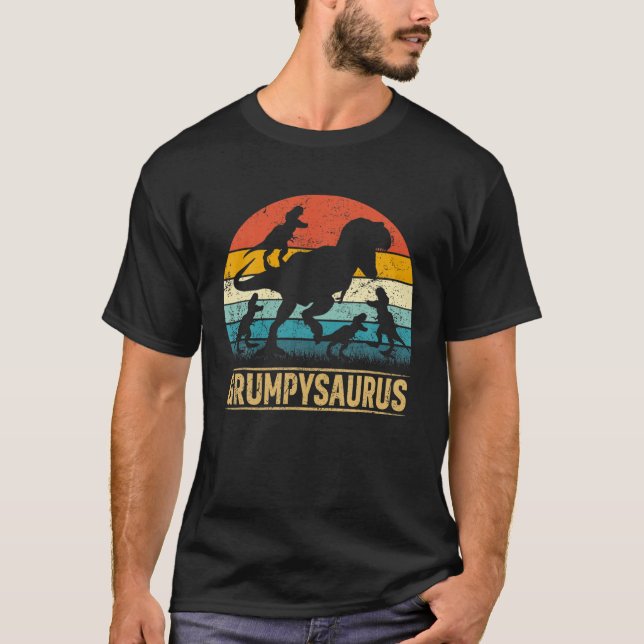Grumpy Dinosaur T Rex Grumpysaurus 4 Kids Father's T-Shirt (Front)