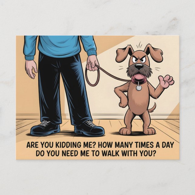 Grumpy Dog Funny Walking Cartoon Holiday Postcard (Front)